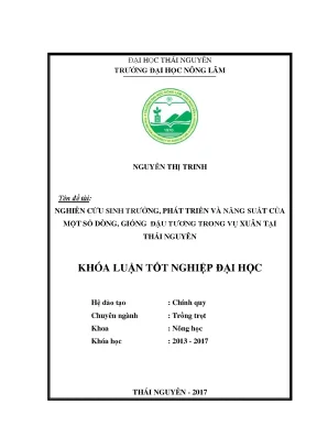 Luận văn nghiên cứu sinh trưởng phát triển và năng suất của một số dòng giống đậu tương trong vụ xuân tại thái nguyên