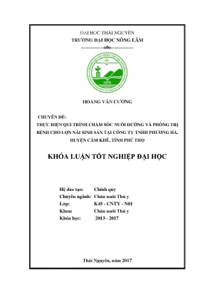 Luận văn thực hiện quy trình chăm sóc nuôi dưỡng và phòng trị bệnh cho lợn nái sinh sản tại công ty tnhh phương hà huyện cẩm khê tỉnh phú thọ