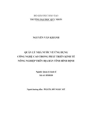 Luận văn thạc sĩ quản lý nhà nước về ứng dụng công nghệ cao trong phát triển kinh tế nông nghiệp trên địa bàn tỉnh bình định