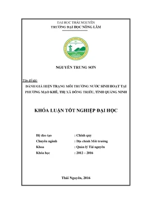 Luận văn thạc sĩ đánh giá hiện trạng nước sinh hoạt tại phường mạo khê thị xã đông triều tỉnh quảng ninh