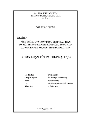 Luận văn thạc sĩ ảnh hưởng của hoạt động khai thác than tới môi trường tại chi nhánh công ty cổ phần gang thép thái nguyên mỏ than phấn mễ