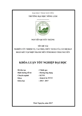 Luận văn nghiên cứu nhiệm vụ vai trò chức năng của cán bộ ban đoàn kết và tập hợp thanh niên tỉnh đoàn thái nguyên