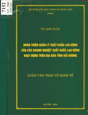 Luận văn hoàn thiện quản lý xuất khẩu lao động của các doanh nghiệp xuất khẩu lao động hoạt động trên địa bàn tỉnh hải dương
