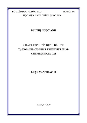 Luận văn thạc sĩ chất lượng tín dụng đầu tư tại ngân hàng phát triển việt nam chi nhánh gia lai