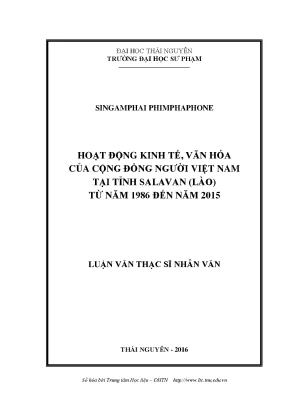 Luận văn thạc sĩ hoạt động kinh tế văn hóa của cộng đồng người việt nam tại tỉnh salavan lào từ năm 1986 đến năm 2015