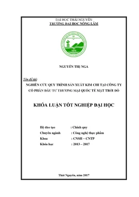 Luận văn nghiên cứu quy trình sản xuất kim chi tại công ty cổ phần đầu tư thương mại quốc tế mặt trời đỏ hà nội