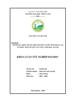 Luận văn thạc sĩ đánh giá hiện trạng môi trường nước sinh hoạt tại xã phúc sơn huyện tân yên tỉnh bắc giang