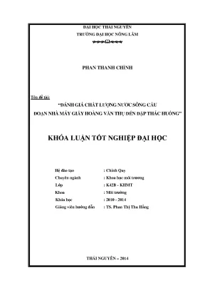 Luận văn thạc sĩ đánh giá chất lượng nước sông cầu đoạn nhà máy giấy hoàng văn thụ đến đập thác huống