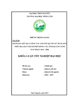 Luận văn đánh giá kết quả công tác chuyển quyền sử dụng đất trên địa bàn thành phố móng cái tỉnh quảng ninh giai đoạn 2014 2016
