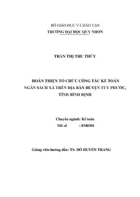 Luận văn thạc sĩ hoàn thiện tổ chức công tác kế toán ngân sách xã trên địa bàn huyện tuy phước tỉnh bình định