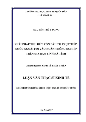 Luận văn giải pháp thu hút vốn đầu tư trực tiếp nước ngoài fdi vào ngành nông nghiệp trên địa bàn tỉnh hà tĩnh