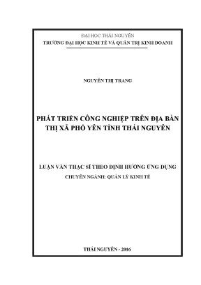 Luận văn thạc sĩ phát triển công nghiệp trên địa bàn thị xã phổ yên tỉnh thái nguyên