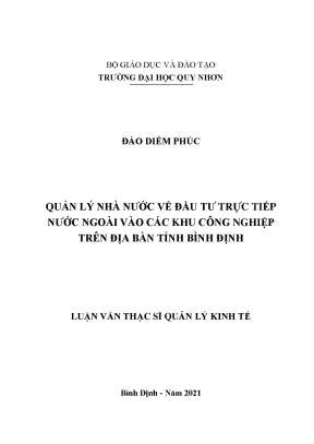 Luận văn thạc sĩ quản lý nhà nước về vốn đầu tư trực tiếp nước ngoài vào các khu công nghiệp trên địa bàn tỉnh bình định