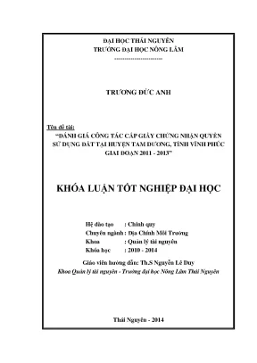 Luận văn thạc sĩ đánh giá công tác cấp giấy chứng nhận quyền sử dụng đất tại huyện tam dương tỉnh vĩnh phúc giai đoạn 2011 2013