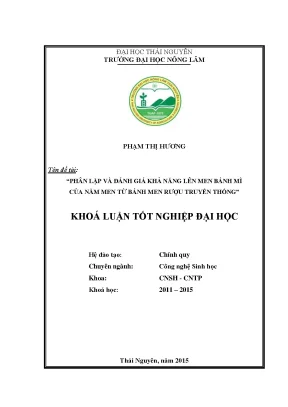 Luận văn thạc sĩ phân lập và đánh giá khả năng lên men bánh mì của nấm men từ bánh men rượu truyền thống