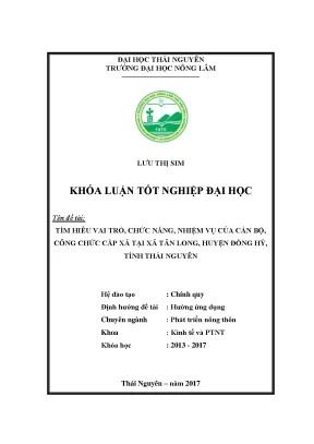 Luận văn tìm hiểu vai trò chức năng nhiệm vụ của cán bộ công chức cấp xã xã tân long huyện đồng hỷ tỉnh thái nguyên