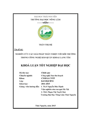 Luận văn thạc sĩ nghiên cứu các giải pháp thân thiện với môi trường trong công nghệ bảo quản khoai lang tím