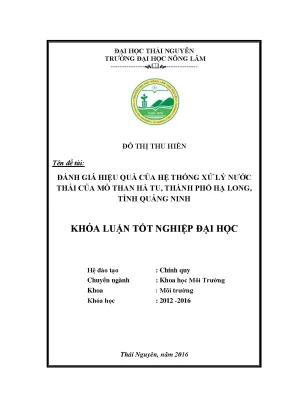 Luận văn thạc sĩ đánh giá hiệu quả của hệ thống xử lý nước thải của mỏ than hà tu thành phố hạ long tỉnh quảng ninh