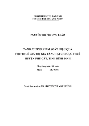 Luận văn thạc sĩ tăng cường kiểm soát hiệu quả thu thuế giá trị gia tăng tại chi cục thuế huyện phù cát tỉnh bình định