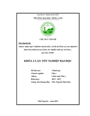 Luận văn thực hiện quy trình chăm sóc nuôi dưỡng gà isa brown thương phẩm tại công ty thiên thuận tường quảng ninh