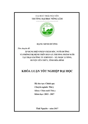Luận văn áp dụng biện pháp chăm sóc nuôi dưỡng và phòng trị bệnh trên đàn gà thương phẩm nuôi tại trại gà công ty emivest xã ngọc lương huyện yên thủy