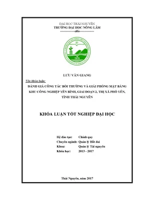 Luận văn đánh giá công tác bồi thường và giải phóng mặt bằng dự án khu công nghiệp yên bình giai đoạn 2 thị xã phổ yên tỉnh thái nguyên