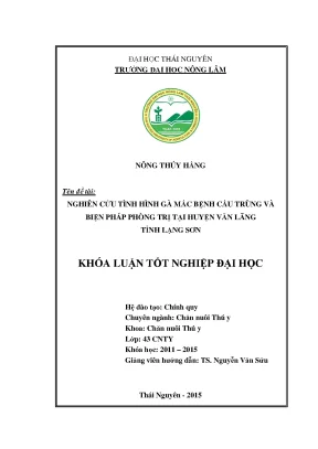 Luận văn thạc sĩ nghiên cứu tình hình gà mắc bệnh cầu trùng và biện pháp phòng trị tại huyện văn lãng tỉnh lạng sơn