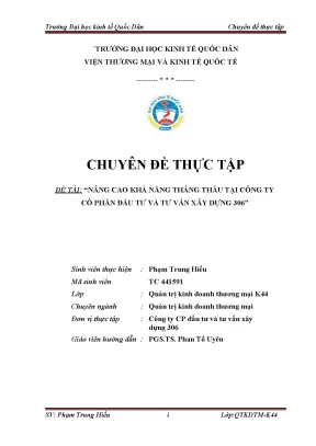Luận văn tốt nghiệp nâng cao khả năng thắng thầu tại công ty cổ phần đầu tư và tư vấn xây dựng 306