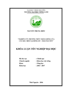 Luận văn nghiên cứu phương thức nhân giống của cây râu mèo tại đồng hỷ thái nguyên
