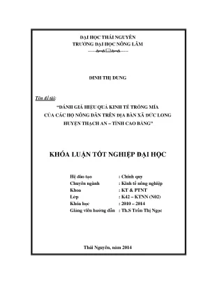 Luận văn thạc sĩ đánh giá hiệu quả kinh tế trồng mía của các hộ nông dân trên địa bàn xã đức long huyện thạch an tỉnh cao bằng