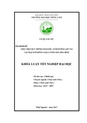 Luận văn thực hiện quy trình chăm sóc nuôi dưỡng lợn nái tại trại ngô hồng gấm lương sơn hòa bình