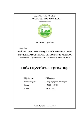 Luận văn khảo sát quy trình bảo quản thóc đóng bao trong điều kiện áp suất thấp tại chi cục dự trữ nhà nước việt yên cục dự trữ nhà nước khu vực hà bắc