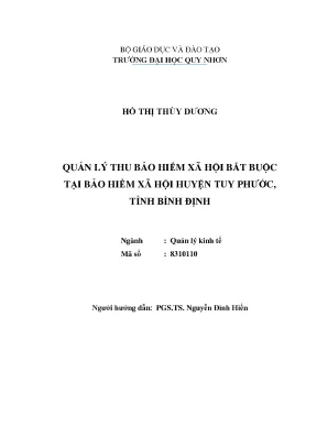 Luận văn thạc sĩ quản lý thu bảo hiểm xã hội bắt buộc tại bảo hiểm xã hội huyện tuy phước tỉnh bình định