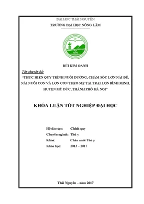 Luận văn thực hiện quy trình nuôi dưỡng chăm sóc lợn nái đẻ nái nuôi con và lợn con theo mẹ tại trại lợn bình minh huyện mỹ đức thành phố hà nội