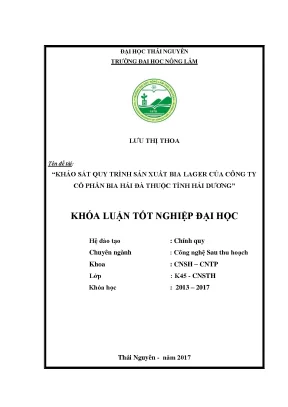 Luận văn khảo sát quy trình sản xuất bia lager của công ty cổ phần bia hải đà