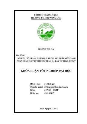 Luận văn nghiên cứu hoàn thiện quy trình sản xuất viên nang con nhộng hỗ trợ điều trị bệnh dạ dày từ thảo dược