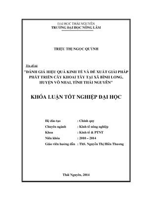 Luận văn thạc sĩ đánh giá hiệu quả kinh tế và đề xuất giải pháp phát triển cây khoai tây tại xã bình long huyện võ nhai tỉnh thái nguyên