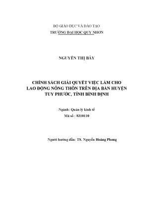 Luận văn thạc sĩ chính sách giải quyết việc làm cho lao động nông thôn trên địa bàn huyện tuy phước tỉnh bình định