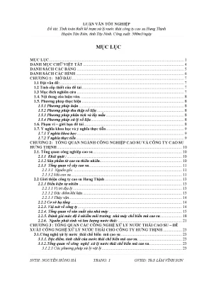 Luận văn tốt nghiệp tính toán thiết kế trạm xử lý nước thải công ty cao su hưng thịnh huyện tân biên tỉnh tây ninh công suất 500m3