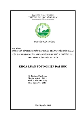 Luận văn thạc sĩ đánh giá tình hình mắc bệnh cầu trùng trên đàn gà ai cập tại trại gia cầm khoa chăn nuôi thú y trường đại học nông lâm thái nguyên