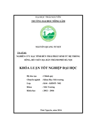 Luận văn thạc sĩ nghiên cứu đặc tính bùn thải phát sinh từ hệ thống sông hồ trên địa bàn thành phố hà nội