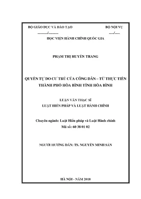 Luận văn thạc sĩ quyền tự do cư trú của công dân từ thực tiễn thành phố hòa bình tỉnh hòa bình