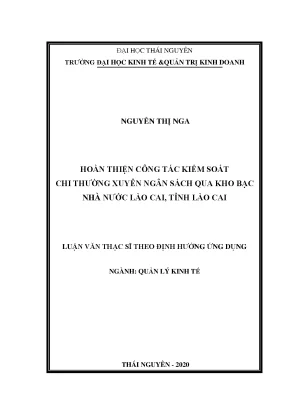 Luận văn thạc sĩ hoàn thiện công tác kiểm soát chi thường xuyên ngân sách qua kho bạc nhà nước lào cai tỉnh lào cai