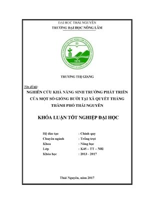 Luận văn nghiên cứu khả năng sinh trưởng phát triển của một số giống bưởi tại xã quyết thắng thành phố thái nguyên