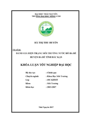 Luận văn đánh giá hiện trạng môi trường nước hồ ba bể huyện ba bể tỉnh bắc kạn