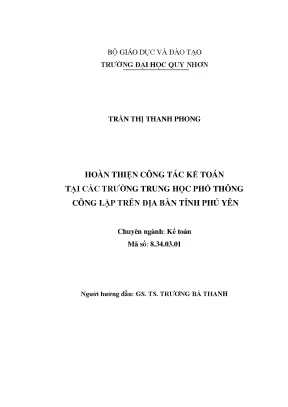 Luận văn thạc sĩ hoàn thiện công tác kế toán tại các trường trung học phổ thông công lập trên địa bàn tỉnh phú yên