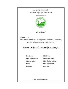 Luận văn tìm hiểu vai trò của cán bộ phụ trách nông nghiệp xã yên ninh huyện phú lương tỉnh thái nguyên