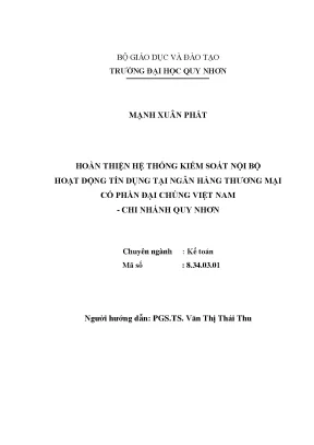 Luận văn thạc sĩ hoàn thiện hệ thống kiểm soát nội bộ hoạt động tín dụng tại ngân hàng thương mại cổ phần đại chúng việt nam chi nhánh quy nhơn
