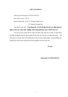Luận văn thạc sĩ úng dụng rs và gis để lập bản đồ xác định khu tái định cư lưu vực sông nậm nghiệp tỉnh xiêng khoảng nước cộng hòa nhân dân lào