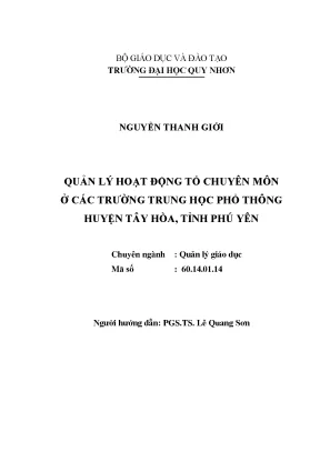 Luận văn thạc sĩ quản lý hoạt động tổ chuyên môn ở các trường trung học phổ thông huyện tây hòa tỉnh phú yên